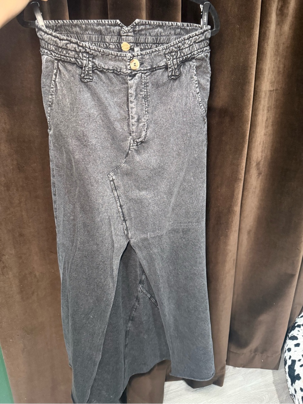Free People Black Washed Denim Maxi Skirt